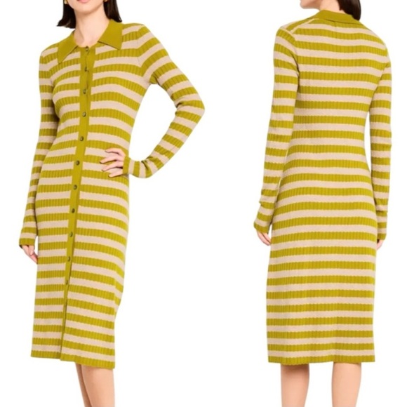 Lingua Franca Morrissey Striped Jacquard Knit Midi Sweater Dress Size M NWT - Picture 1 of 13